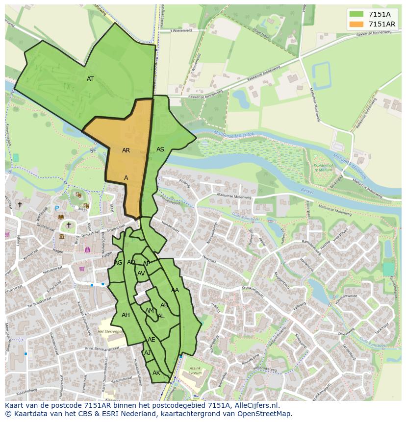 Afbeelding van het postcodegebied 7151 AR op de kaart.