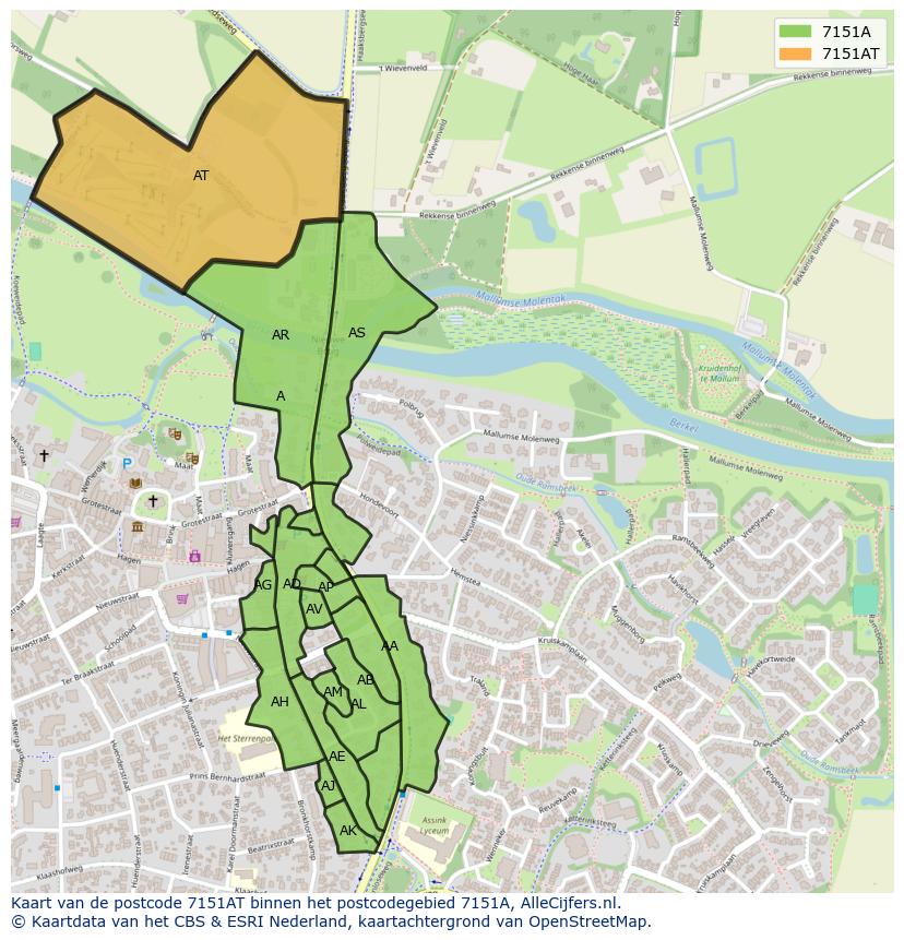 Afbeelding van het postcodegebied 7151 AT op de kaart.