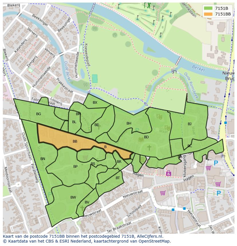 Afbeelding van het postcodegebied 7151 BB op de kaart.
