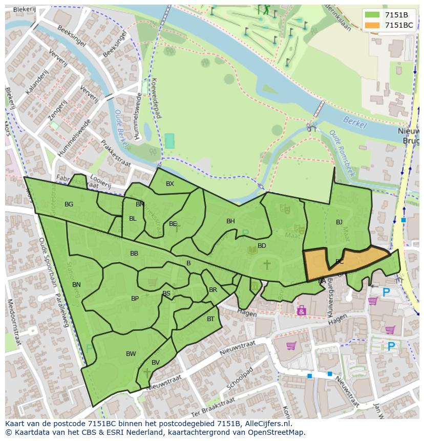 Afbeelding van het postcodegebied 7151 BC op de kaart.