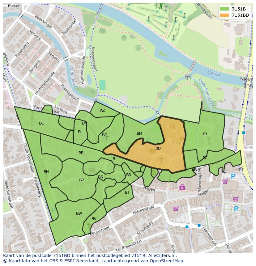 Afbeelding van het postcodegebied 7151 BD op de kaart.