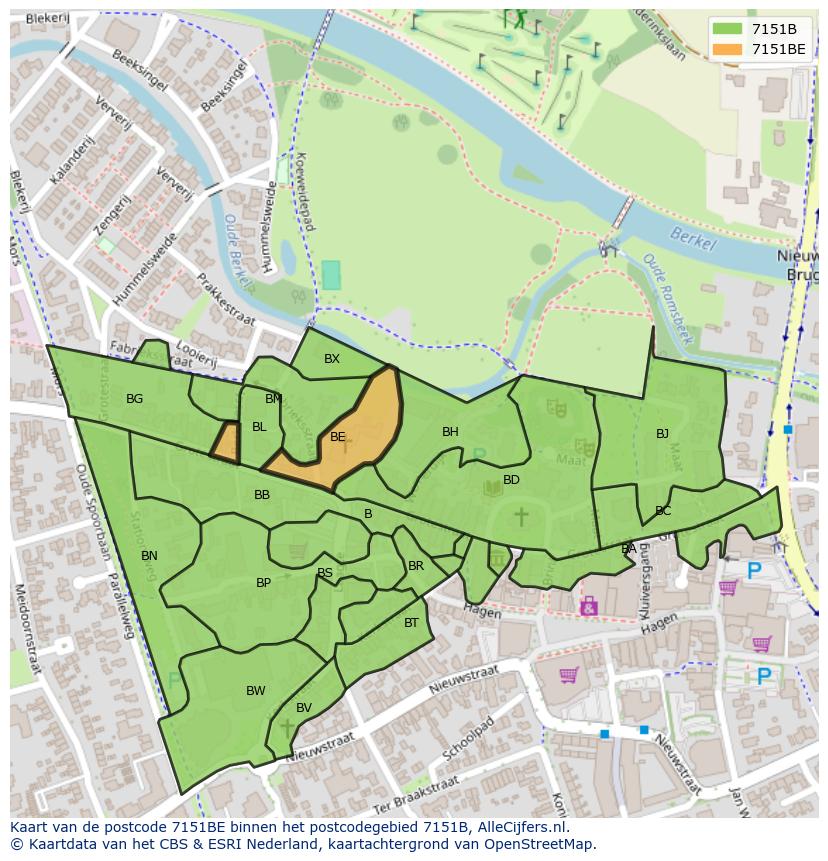 Afbeelding van het postcodegebied 7151 BE op de kaart.