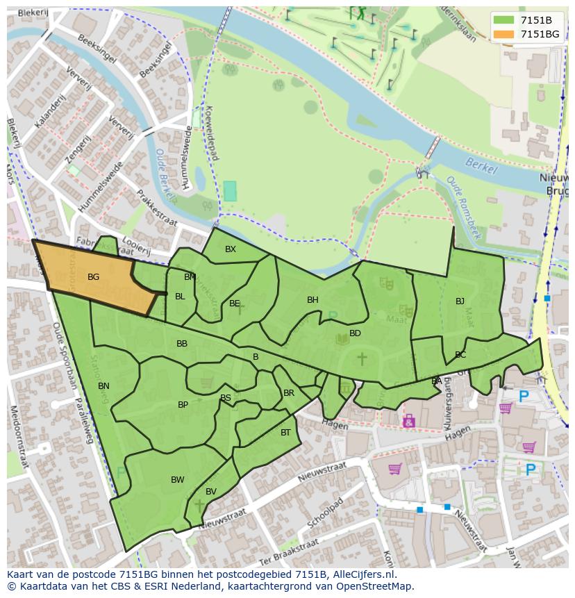 Afbeelding van het postcodegebied 7151 BG op de kaart.