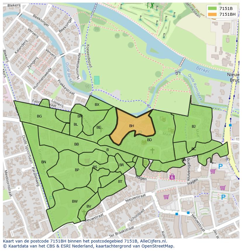 Afbeelding van het postcodegebied 7151 BH op de kaart.