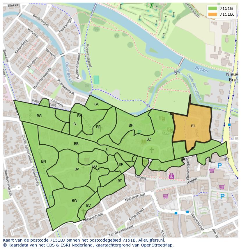 Afbeelding van het postcodegebied 7151 BJ op de kaart.