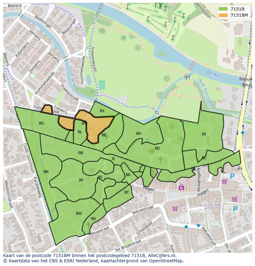 Afbeelding van het postcodegebied 7151 BM op de kaart.