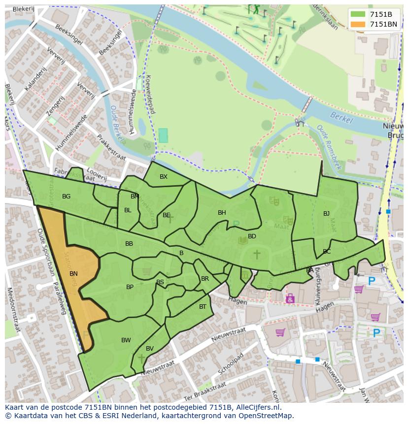 Afbeelding van het postcodegebied 7151 BN op de kaart.