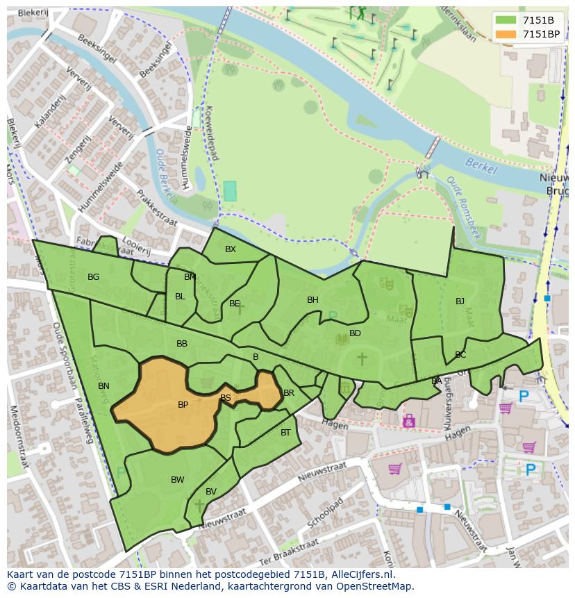 Afbeelding van het postcodegebied 7151 BP op de kaart.