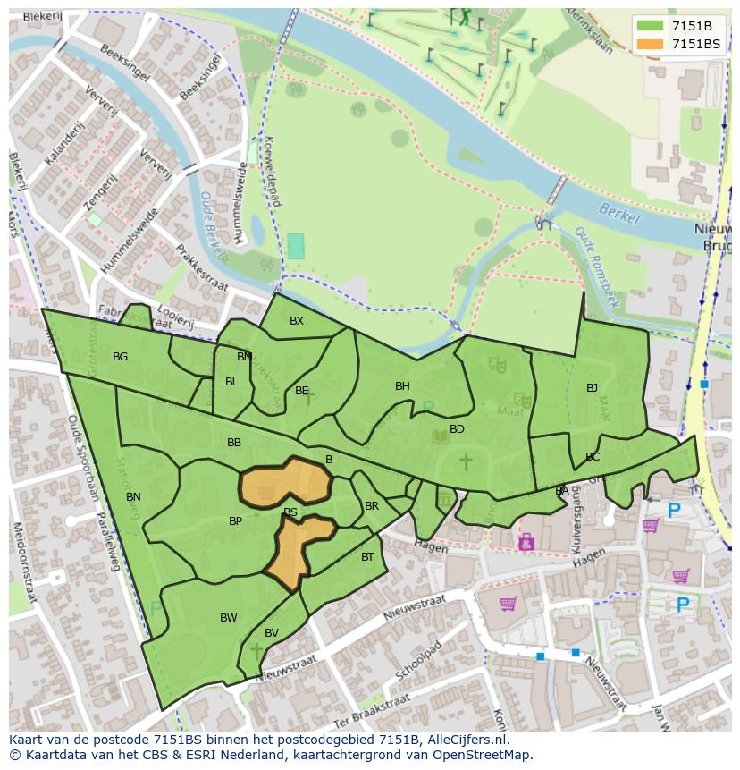 Afbeelding van het postcodegebied 7151 BS op de kaart.