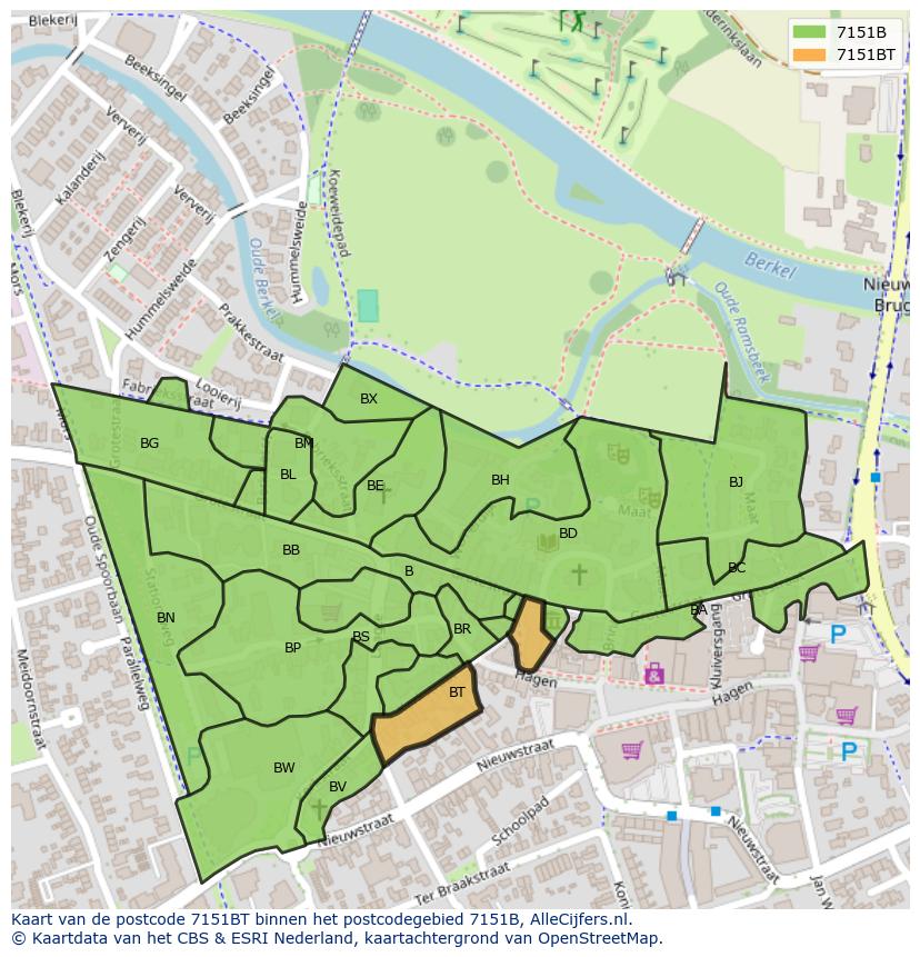 Afbeelding van het postcodegebied 7151 BT op de kaart.