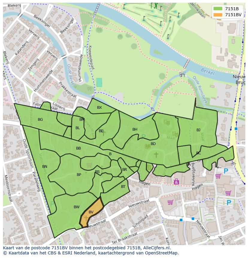 Afbeelding van het postcodegebied 7151 BV op de kaart.