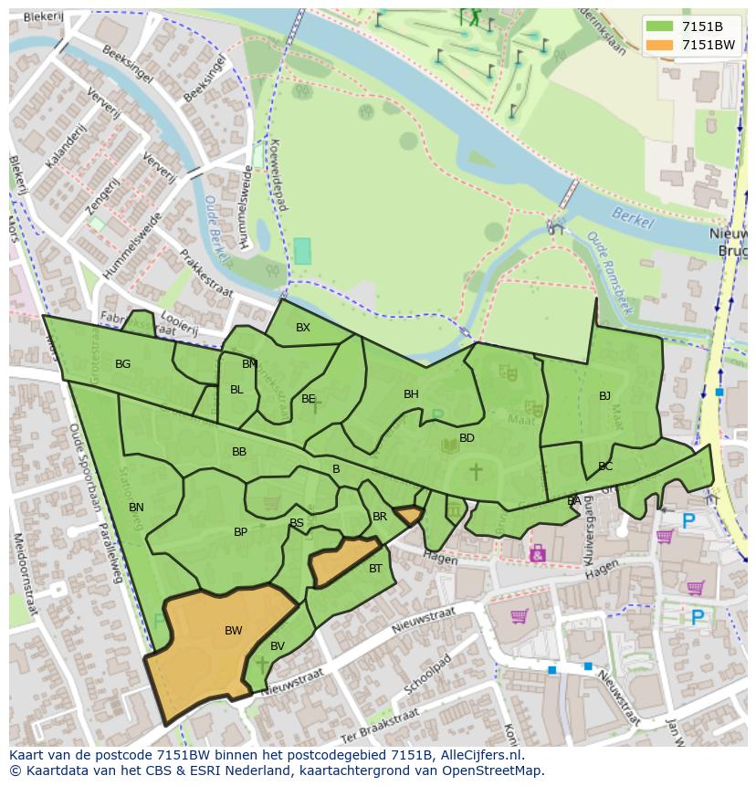 Afbeelding van het postcodegebied 7151 BW op de kaart.