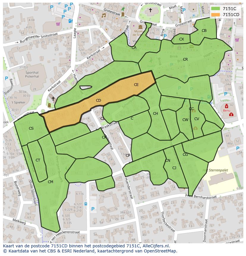 Afbeelding van het postcodegebied 7151 CD op de kaart.