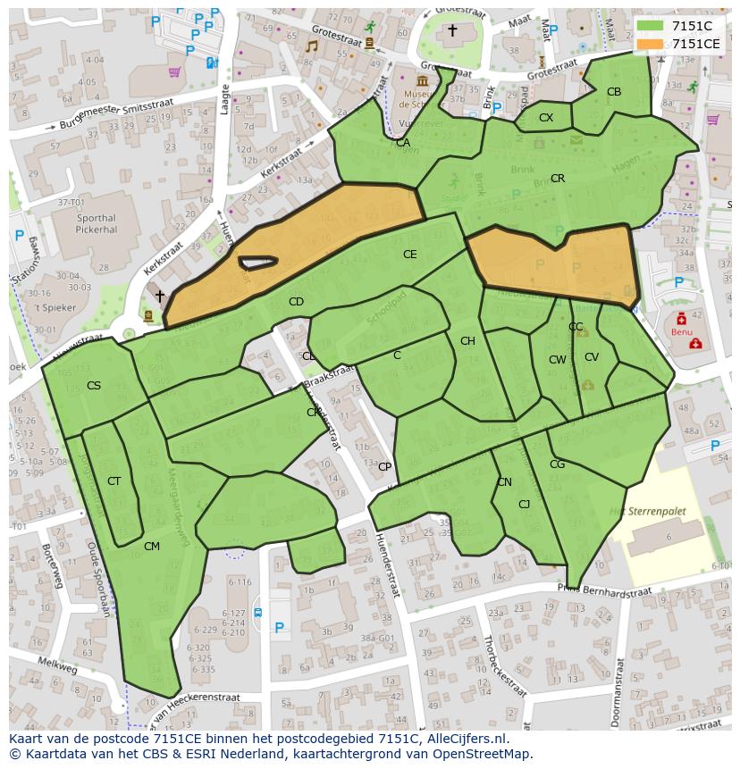 Afbeelding van het postcodegebied 7151 CE op de kaart.
