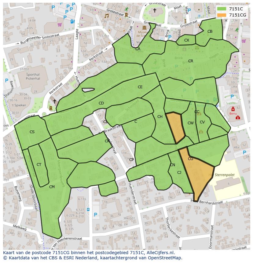 Afbeelding van het postcodegebied 7151 CG op de kaart.
