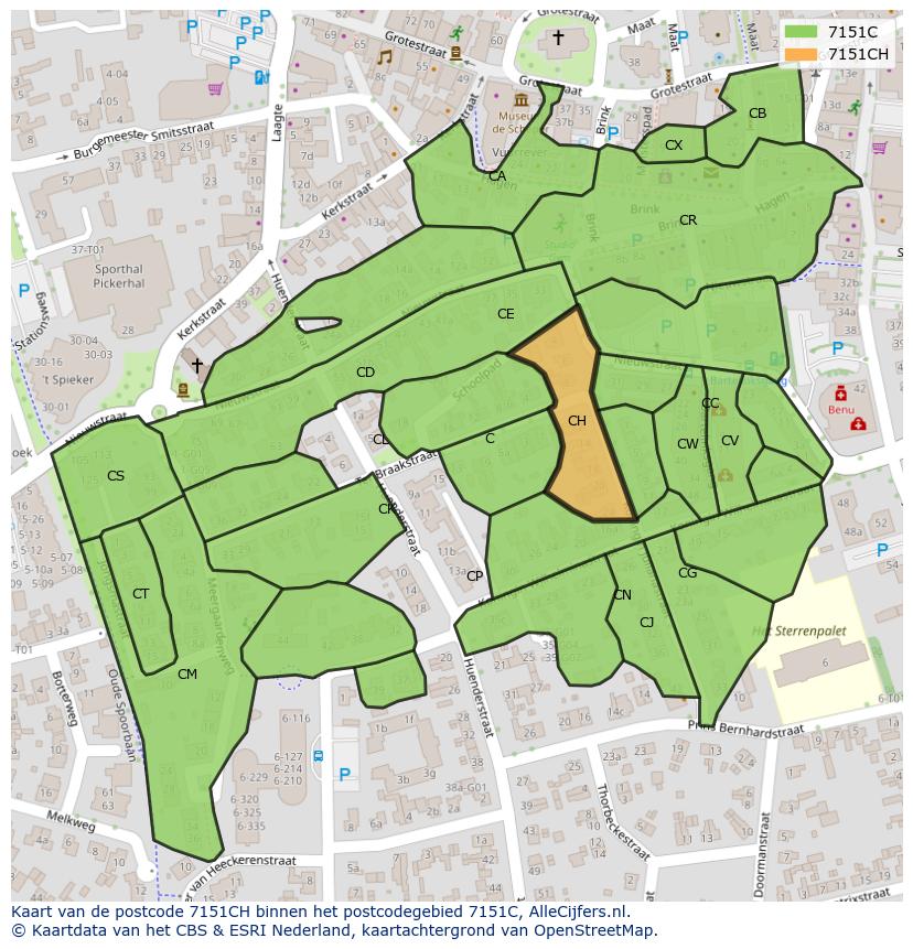 Afbeelding van het postcodegebied 7151 CH op de kaart.