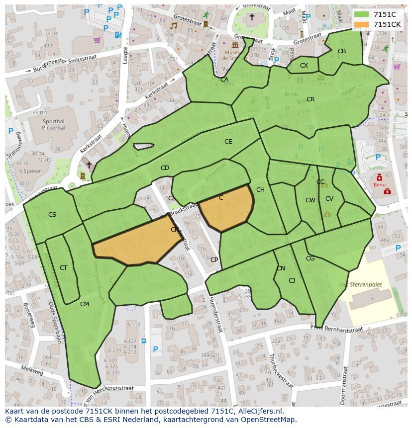 Afbeelding van het postcodegebied 7151 CK op de kaart.