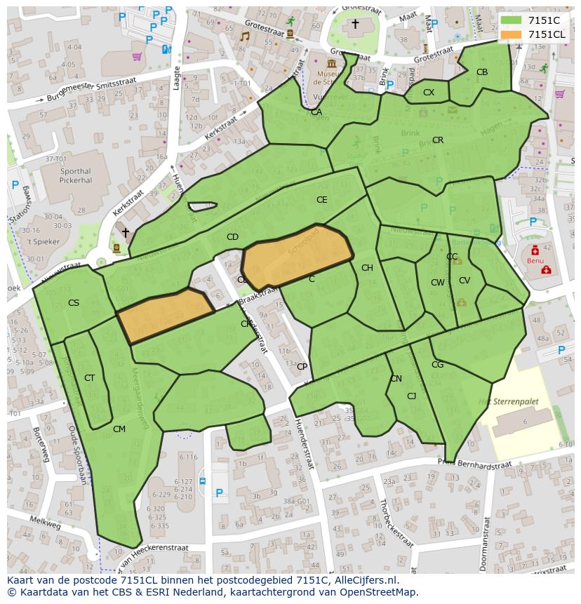 Afbeelding van het postcodegebied 7151 CL op de kaart.