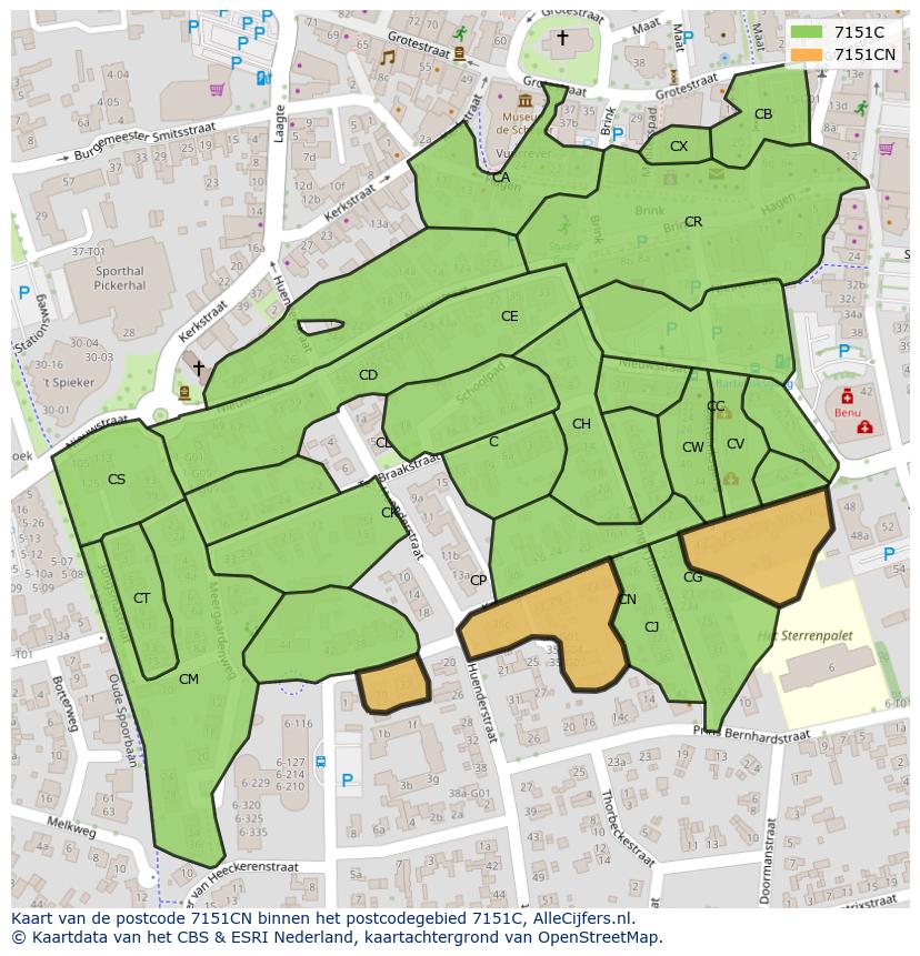 Afbeelding van het postcodegebied 7151 CN op de kaart.