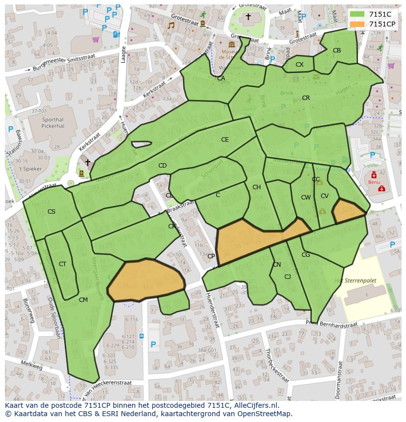 Afbeelding van het postcodegebied 7151 CP op de kaart.