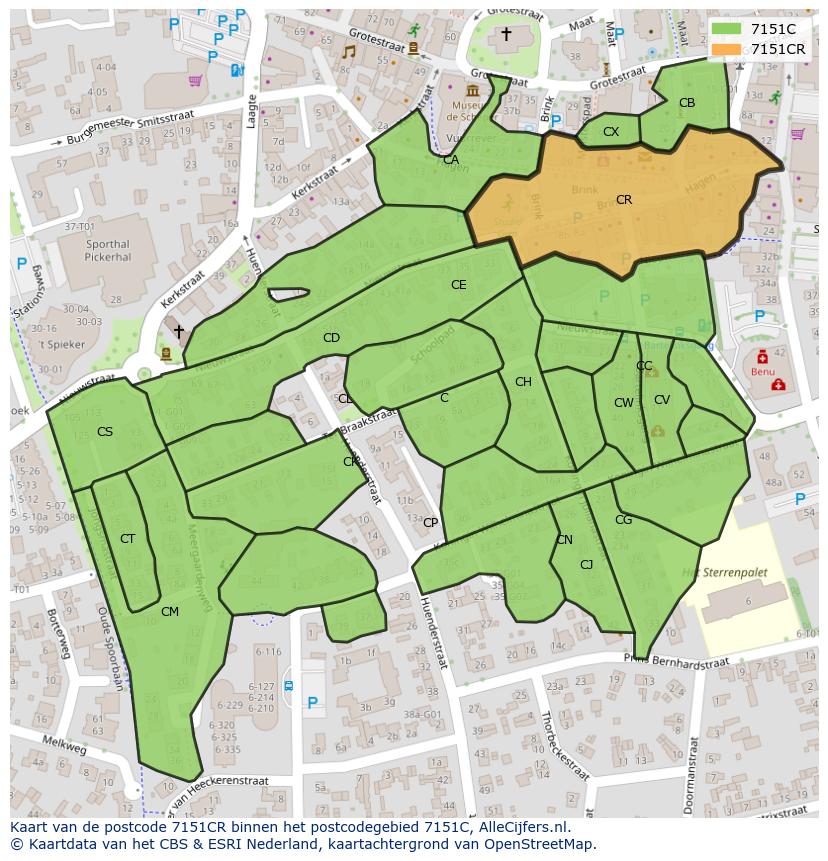 Afbeelding van het postcodegebied 7151 CR op de kaart.