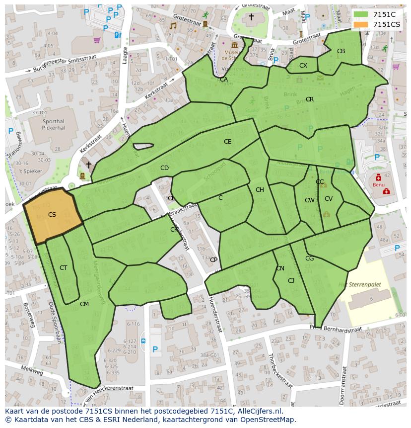 Afbeelding van het postcodegebied 7151 CS op de kaart.