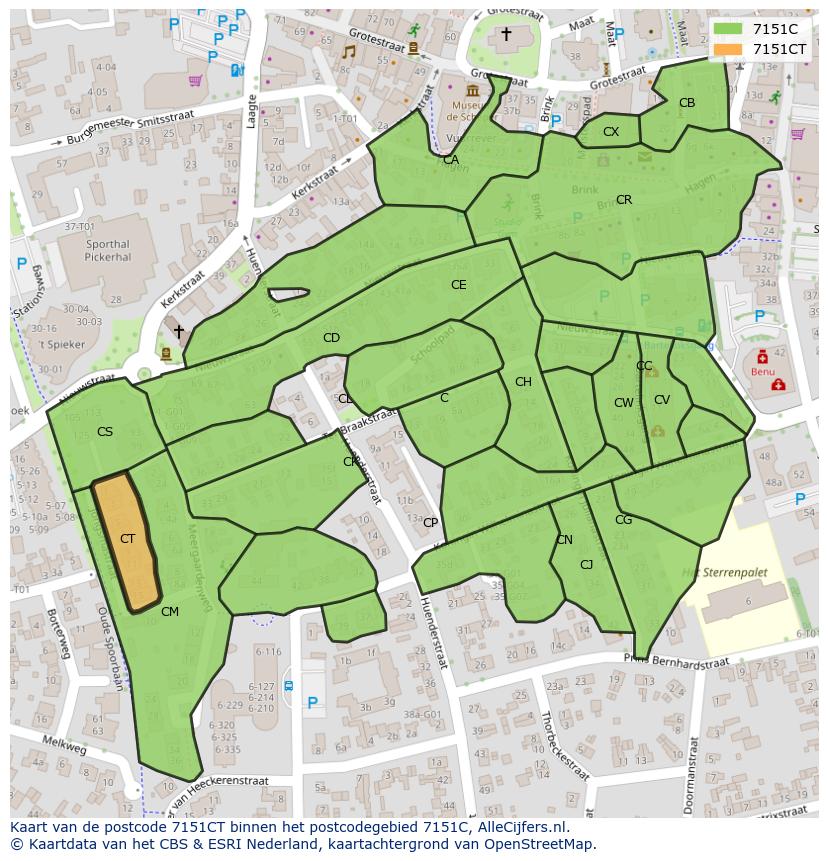 Afbeelding van het postcodegebied 7151 CT op de kaart.