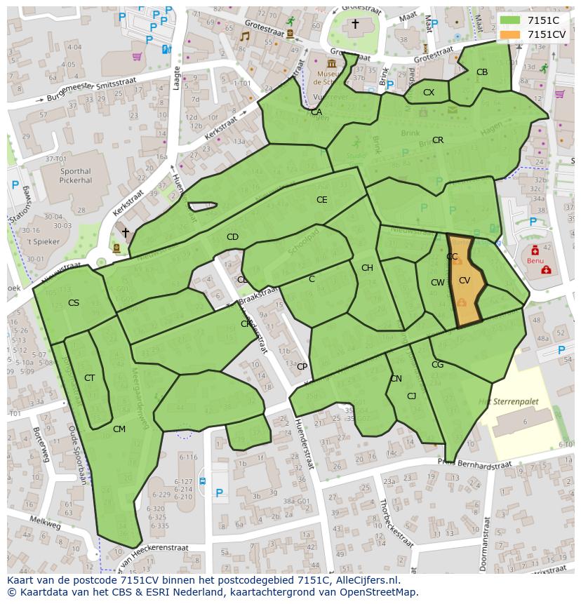 Afbeelding van het postcodegebied 7151 CV op de kaart.
