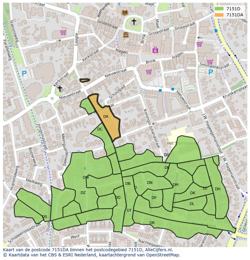 Afbeelding van het postcodegebied 7151 DA op de kaart.