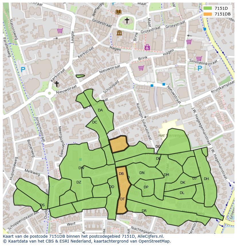 Afbeelding van het postcodegebied 7151 DB op de kaart.