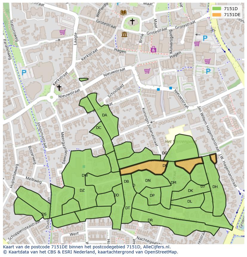 Afbeelding van het postcodegebied 7151 DE op de kaart.