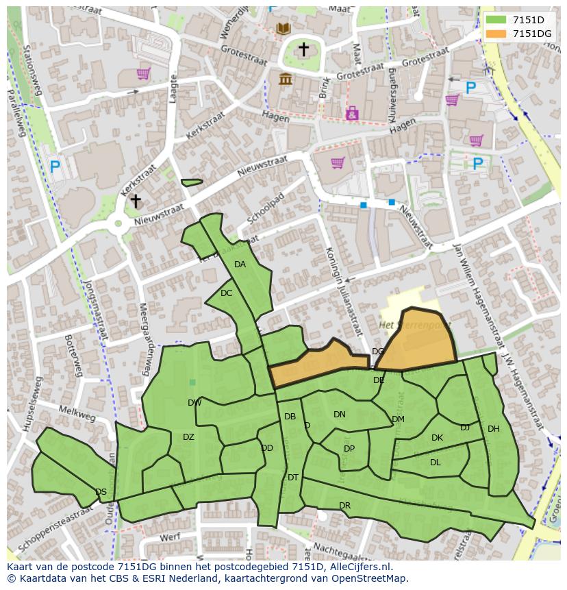 Afbeelding van het postcodegebied 7151 DG op de kaart.