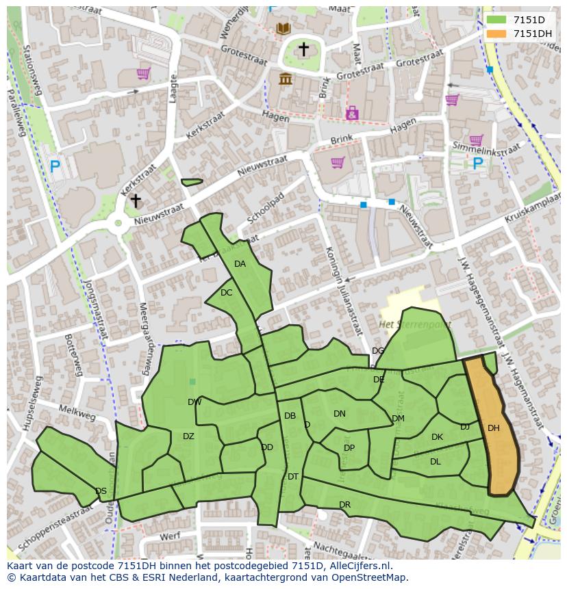 Afbeelding van het postcodegebied 7151 DH op de kaart.