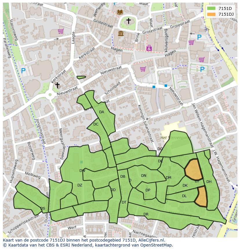 Afbeelding van het postcodegebied 7151 DJ op de kaart.