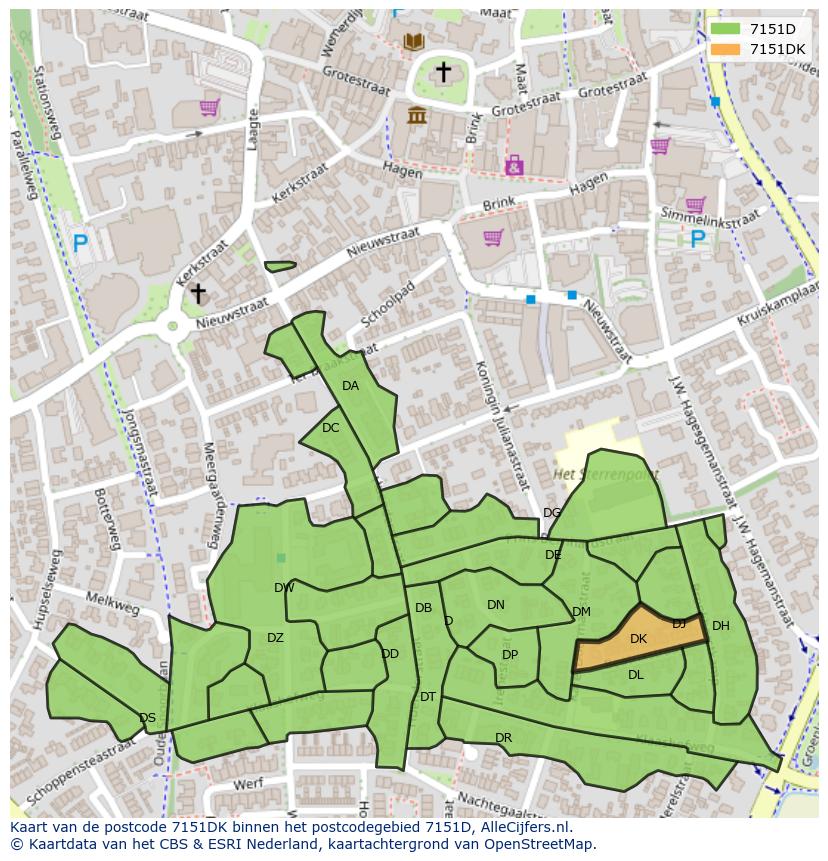 Afbeelding van het postcodegebied 7151 DK op de kaart.