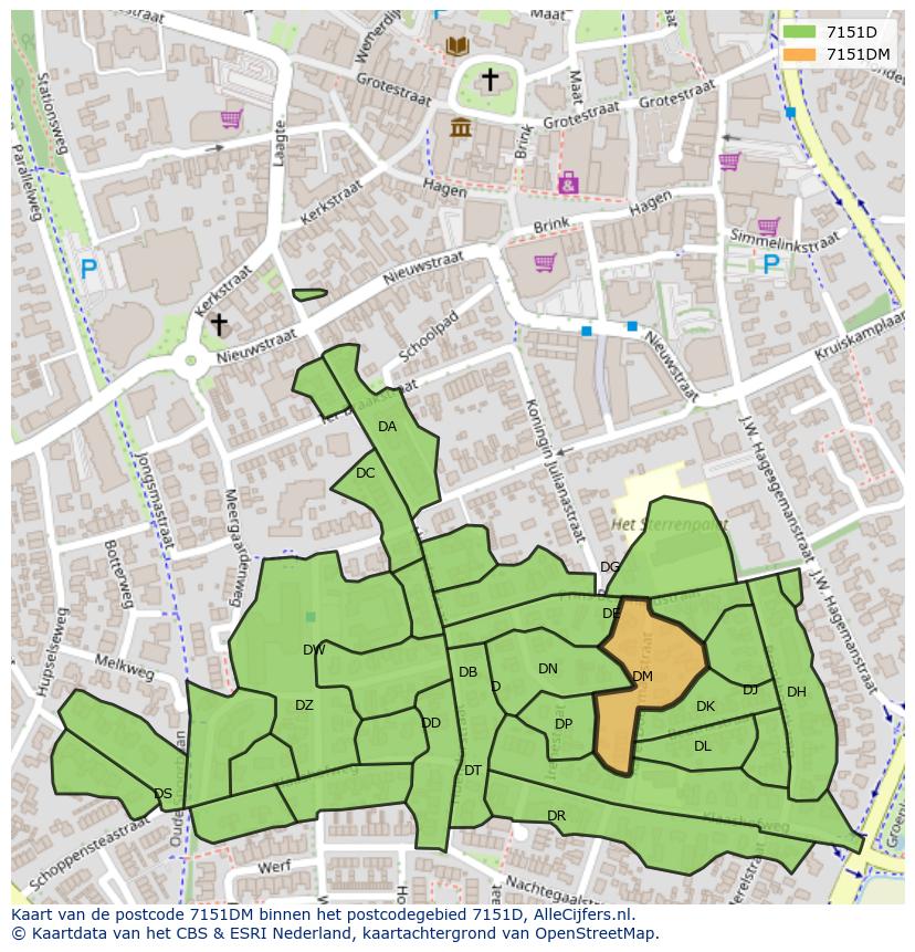 Afbeelding van het postcodegebied 7151 DM op de kaart.
