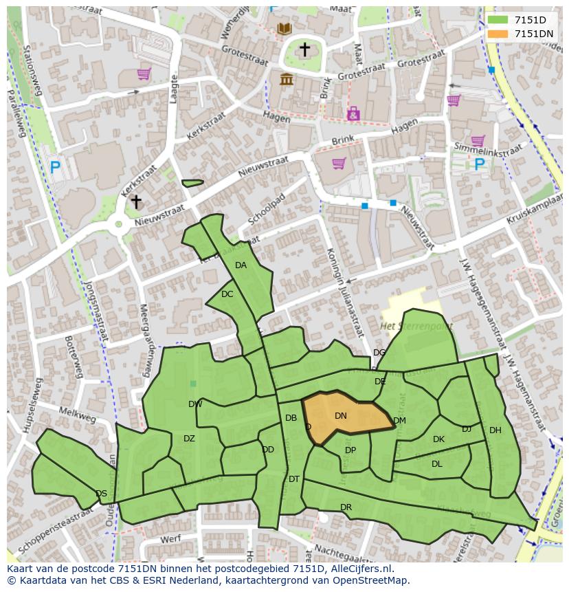 Afbeelding van het postcodegebied 7151 DN op de kaart.