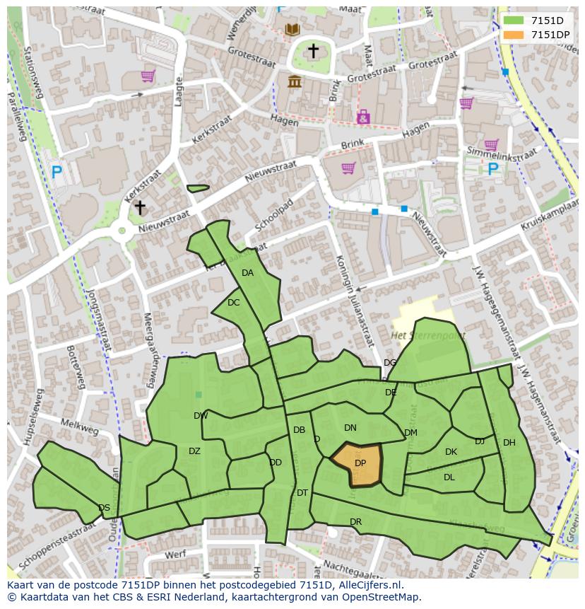 Afbeelding van het postcodegebied 7151 DP op de kaart.