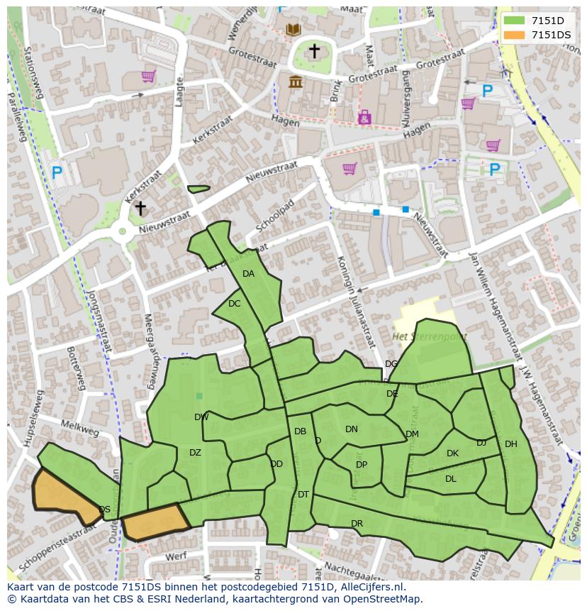 Afbeelding van het postcodegebied 7151 DS op de kaart.