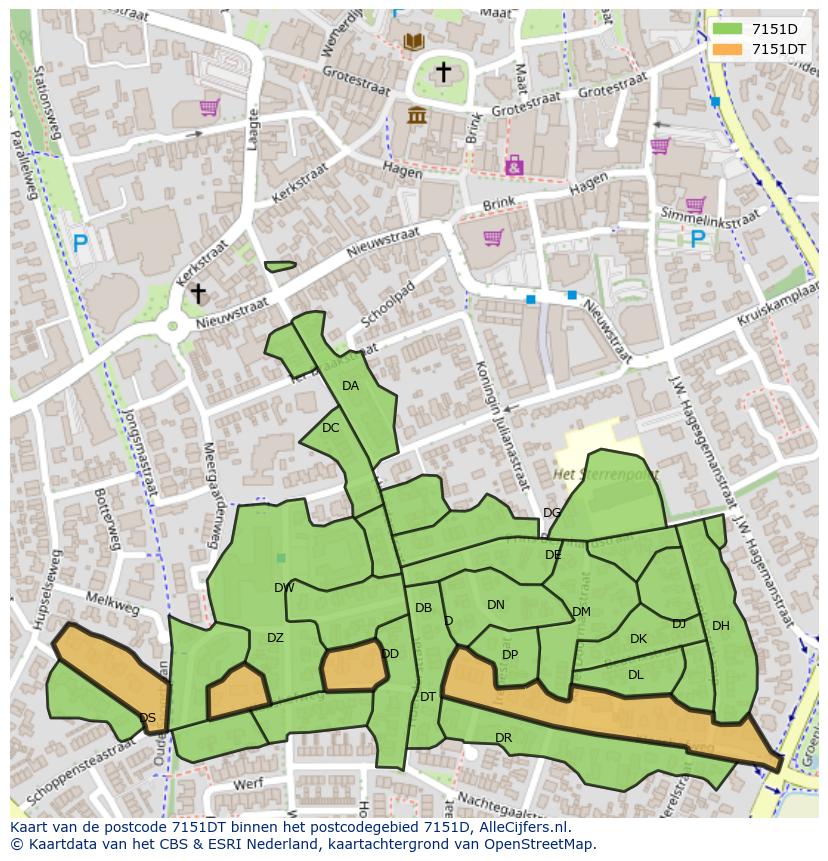 Afbeelding van het postcodegebied 7151 DT op de kaart.