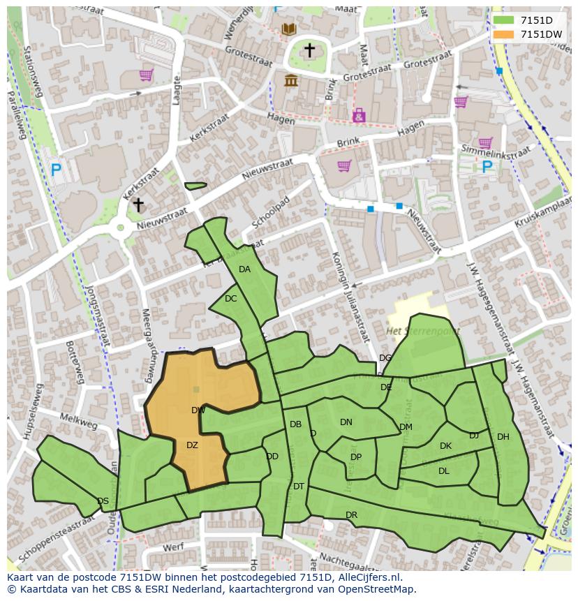 Afbeelding van het postcodegebied 7151 DW op de kaart.