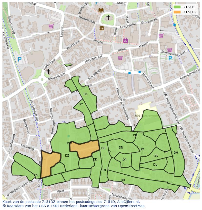 Afbeelding van het postcodegebied 7151 DZ op de kaart.