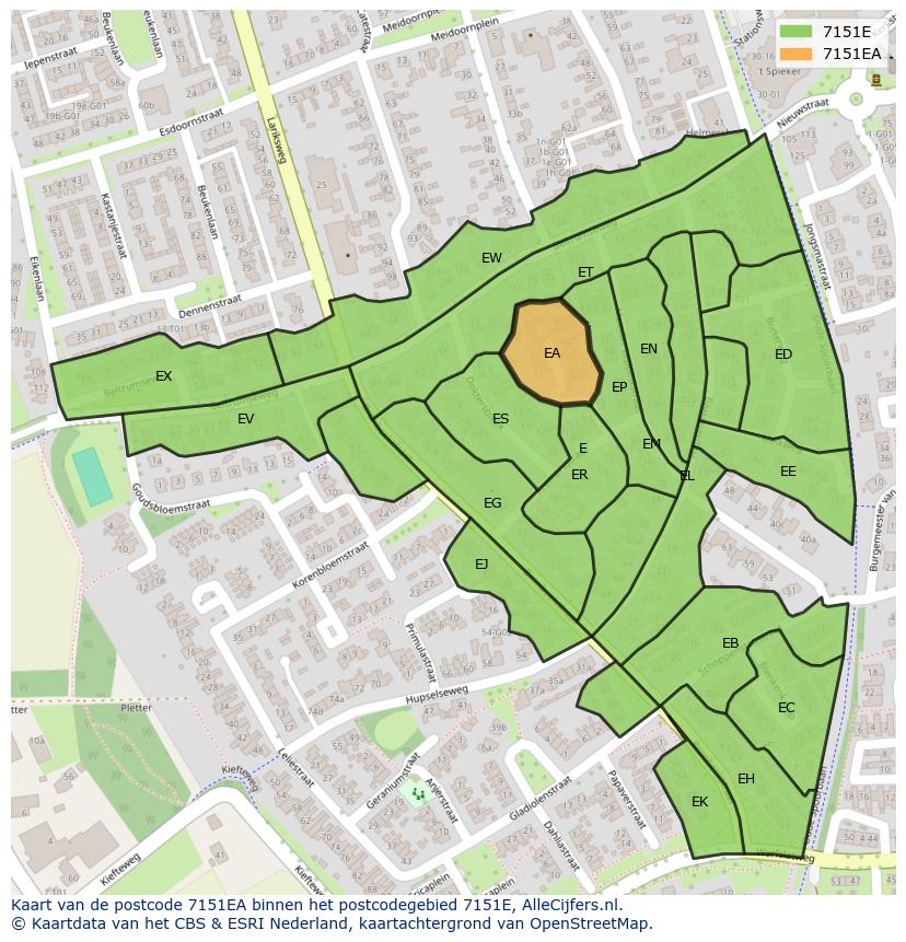 Afbeelding van het postcodegebied 7151 EA op de kaart.
