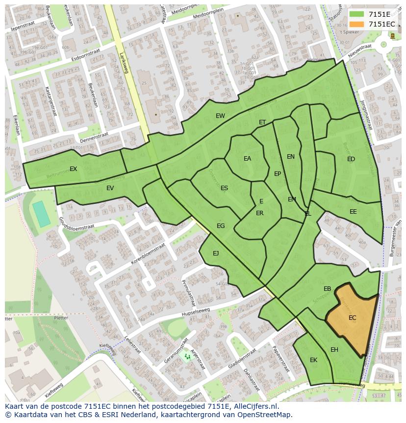 Afbeelding van het postcodegebied 7151 EC op de kaart.