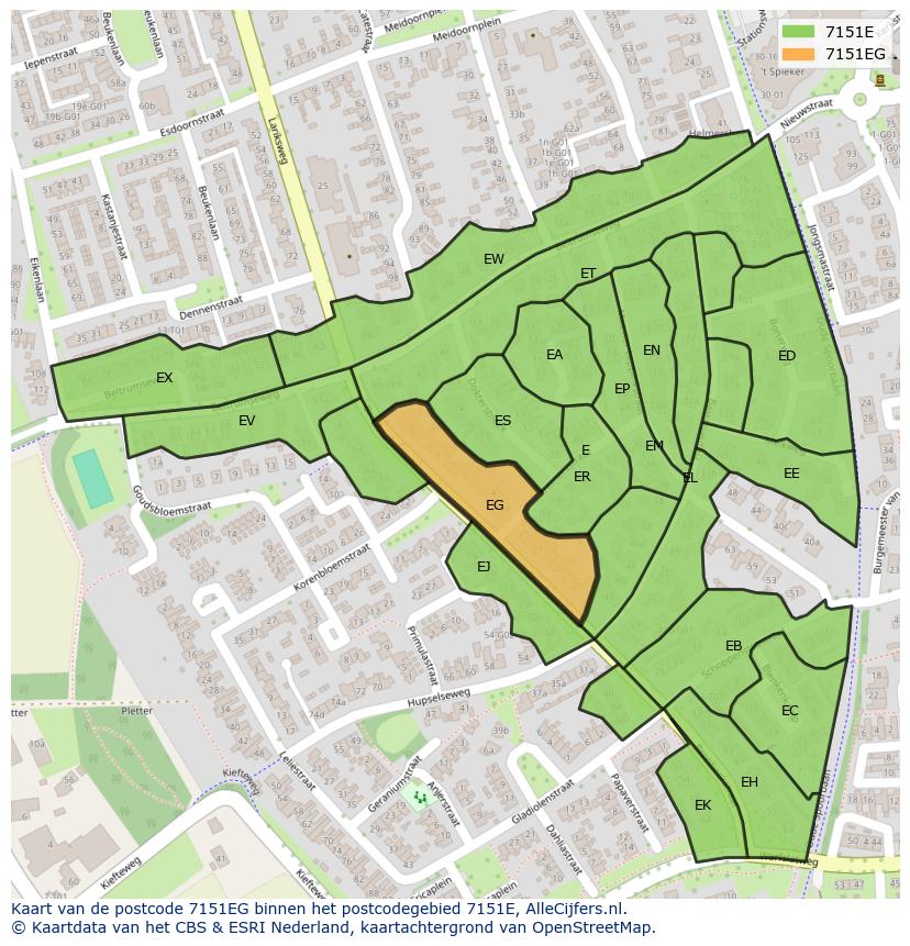 Afbeelding van het postcodegebied 7151 EG op de kaart.