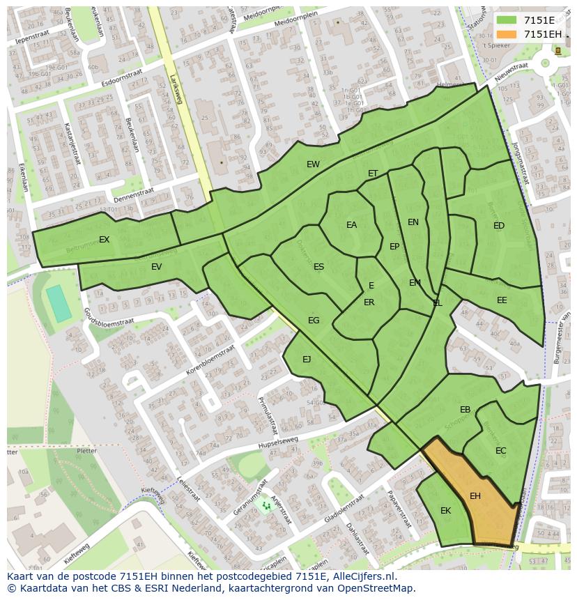 Afbeelding van het postcodegebied 7151 EH op de kaart.