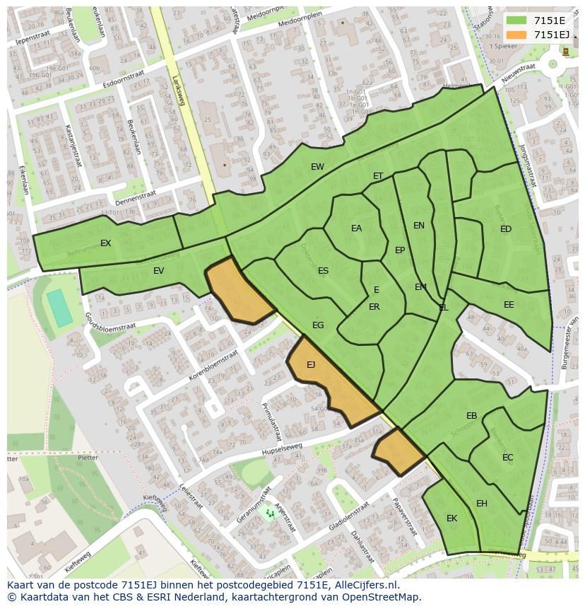 Afbeelding van het postcodegebied 7151 EJ op de kaart.