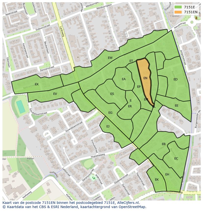 Afbeelding van het postcodegebied 7151 EN op de kaart.