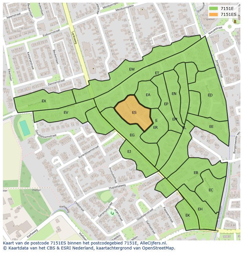 Afbeelding van het postcodegebied 7151 ES op de kaart.