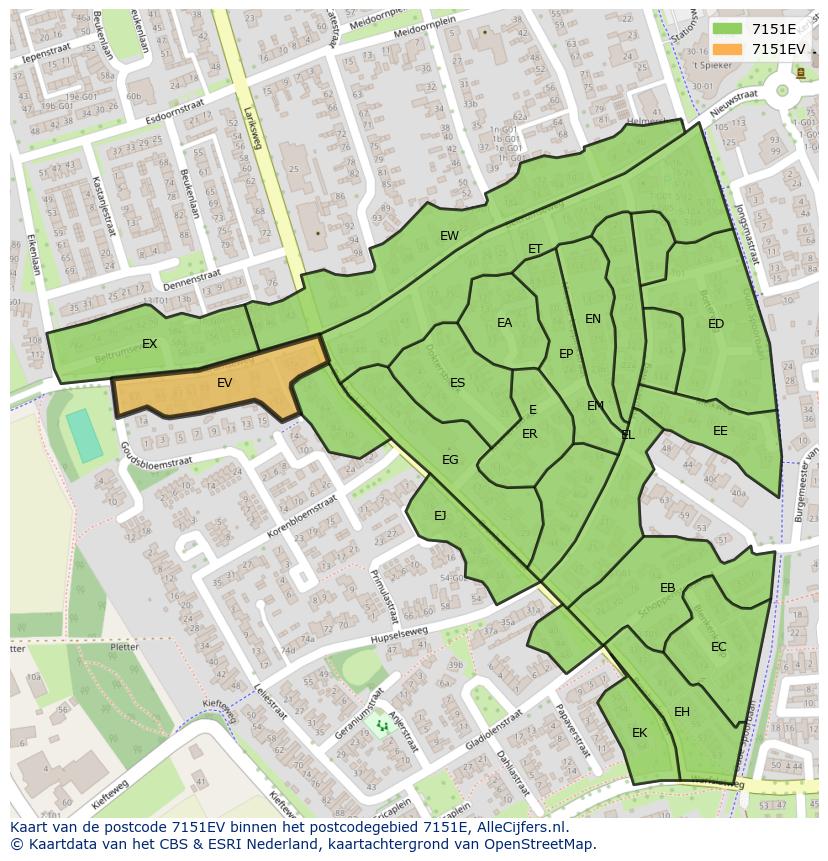 Afbeelding van het postcodegebied 7151 EV op de kaart.